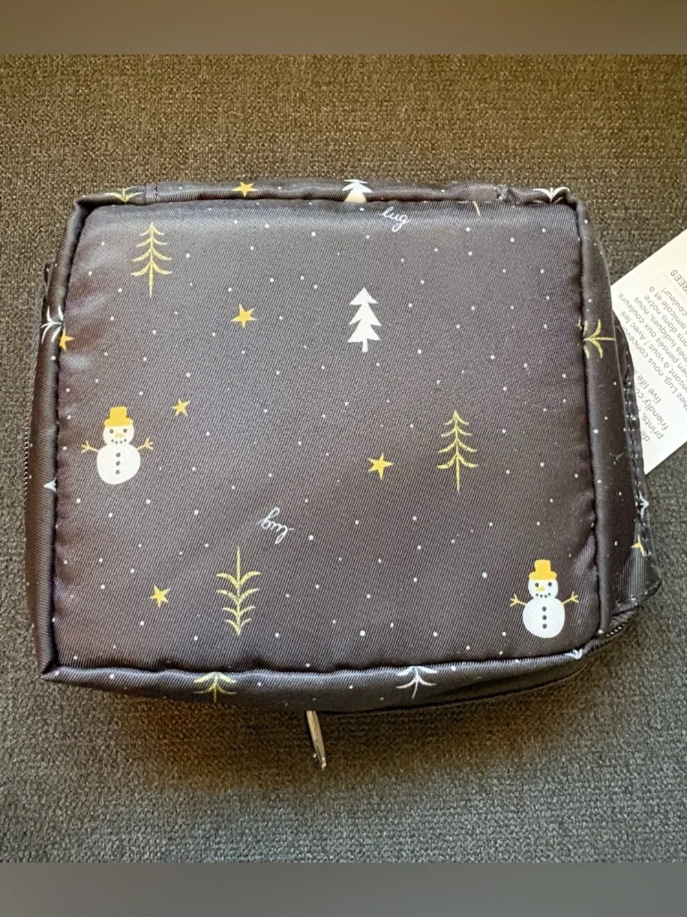 Lug Box Top Cosmetic Case Bag – Snowman Trees (Black Gold White Holiday Winter) - Picture 4 of 16